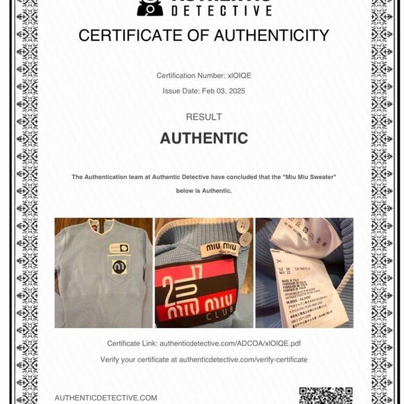Miu Miu AUTHENTIC (see attached COA) 2017 club collection, rare piece, superb! - Picture 7 of 7